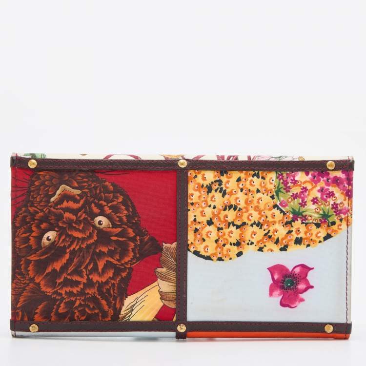 Pre Owned Salvatore Ferragamo Multicolor Jungle Print Fabric Flap Continental Wallet
