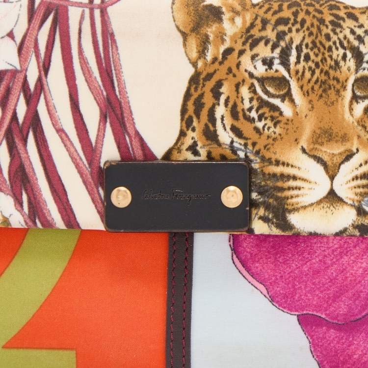 Pre Owned Salvatore Ferragamo Multicolor Jungle Print Fabric Flap Continental Wallet