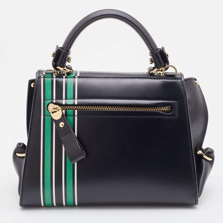 Pre Owned Salvatore Ferragamo Black Floral Print Leather Small Sofia Top Handle Bag