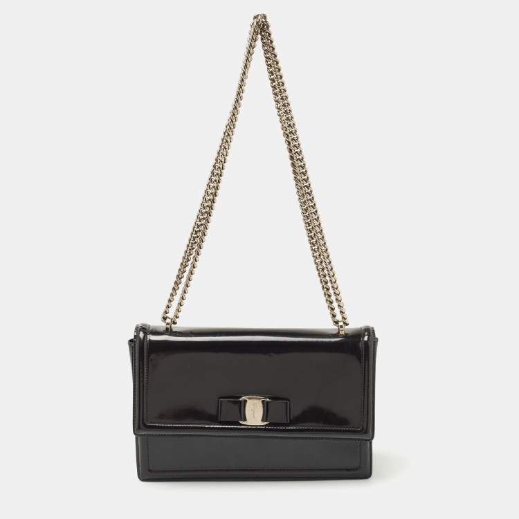 Pre Owned Salvatore Ferragamo Black Patent Leather Ginny Shoulder Bag