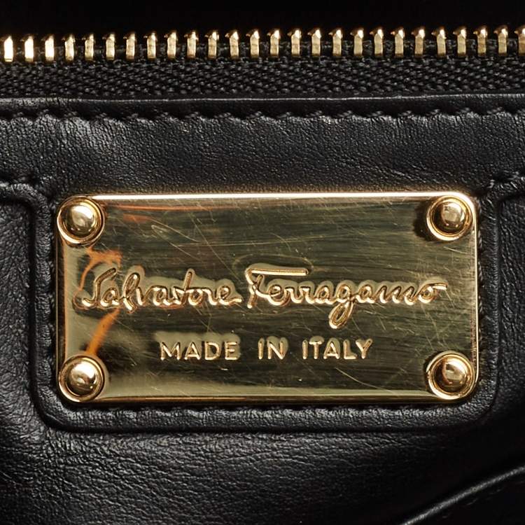 Pre Owned Salvatore Ferragamo Black Leather Medium Studded Melike Tote