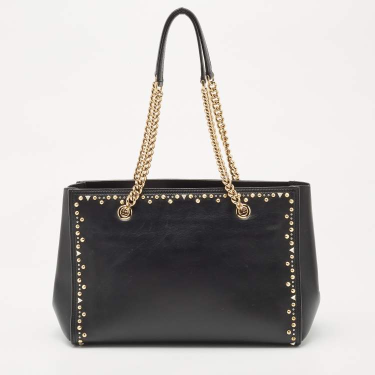 Pre Owned Salvatore Ferragamo Black Leather Medium Studded Melike Tote