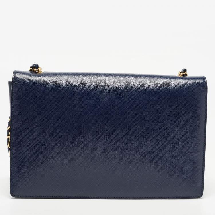 Pre Owned Salvatore Ferragamo Dark Blue Leather Vara Bow Chain Shoulder Bag