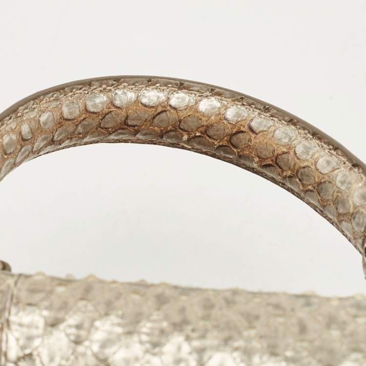 Pre Owned Salvatore Ferragamo Metallic Snakeskin Leather Mini Sofia Top Handle Bag
