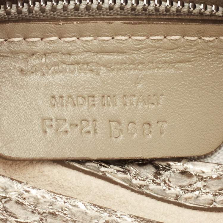 Pre Owned Salvatore Ferragamo Metallic Snakeskin Leather Mini Sofia Top Handle Bag