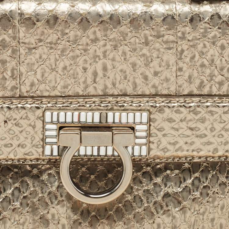 Pre Owned Salvatore Ferragamo Metallic Snakeskin Leather Mini Sofia Top Handle Bag