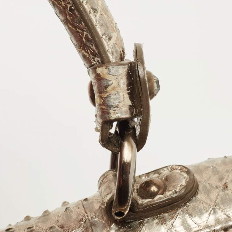 Pre Owned Salvatore Ferragamo Metallic Snakeskin Leather Mini Sofia Top Handle Bag