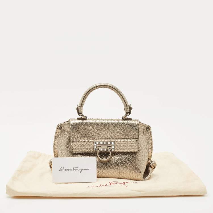 Pre Owned Salvatore Ferragamo Metallic Snakeskin Leather Mini Sofia Top Handle Bag