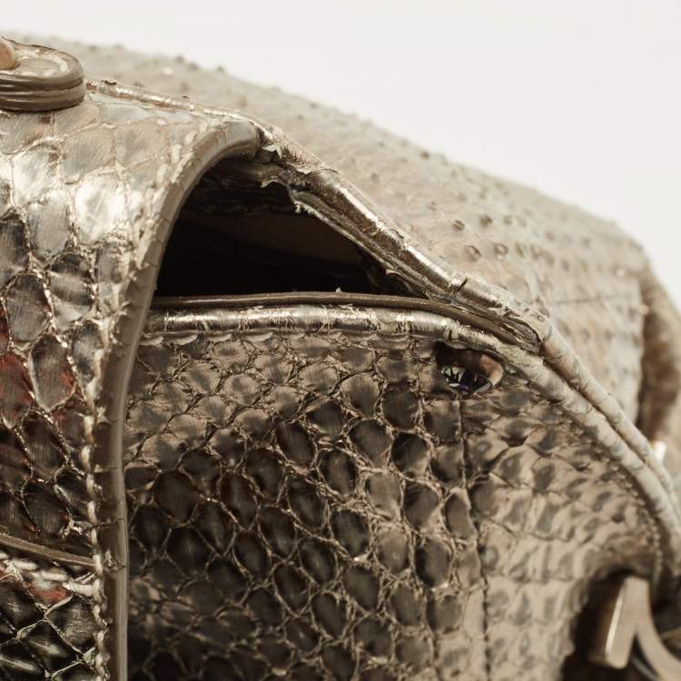 Pre Owned Salvatore Ferragamo Metallic Snakeskin Leather Mini Sofia Top Handle Bag