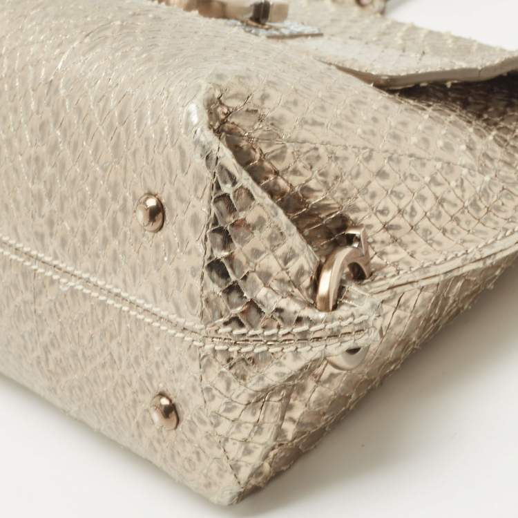Pre Owned Salvatore Ferragamo Metallic Snakeskin Leather Mini Sofia Top Handle Bag