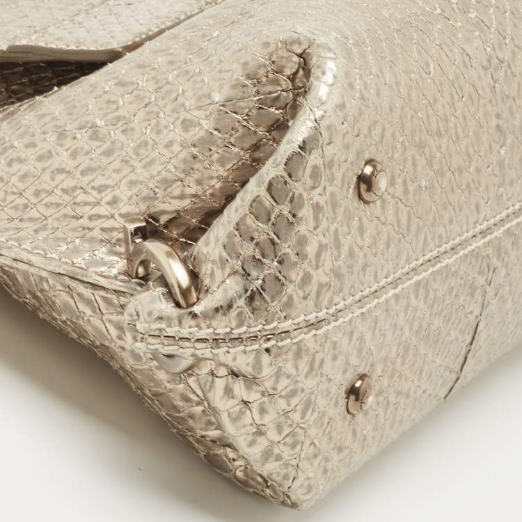 Pre Owned Salvatore Ferragamo Metallic Snakeskin Leather Mini Sofia Top Handle Bag