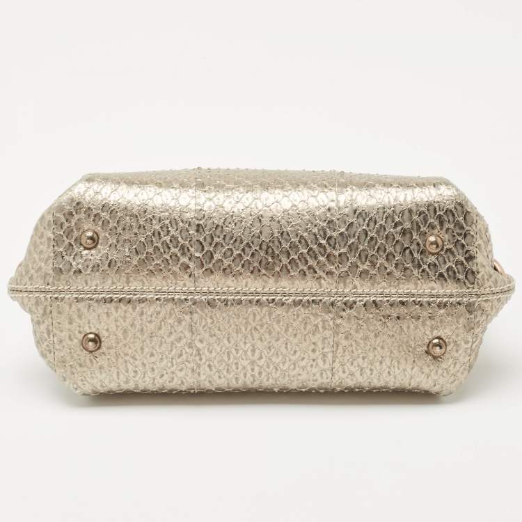 Pre Owned Salvatore Ferragamo Metallic Snakeskin Leather Mini Sofia Top Handle Bag
