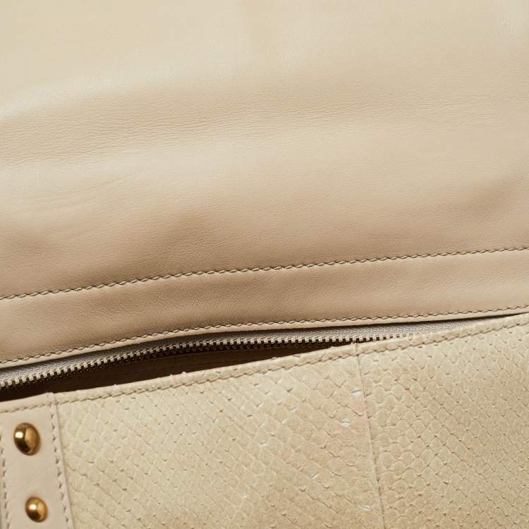 مملوكة مسبقًا Salvatore Ferragamo Cream/Beige Watersnake and Leather Studded Sofia Top Handle Bag