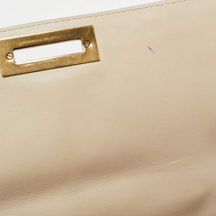 مملوكة مسبقًا Salvatore Ferragamo Cream/Beige Watersnake and Leather Studded Sofia Top Handle Bag
