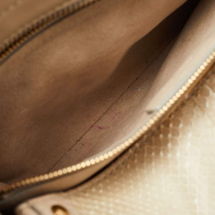 مملوكة مسبقًا Salvatore Ferragamo Cream/Beige Watersnake and Leather Studded Sofia Top Handle Bag