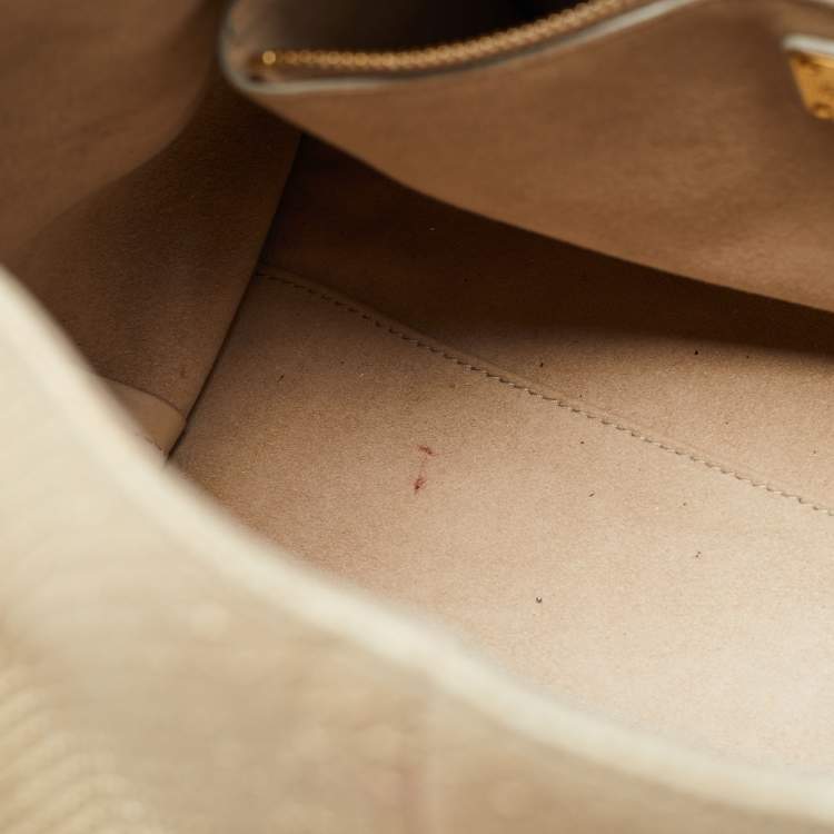 مملوكة مسبقًا Salvatore Ferragamo Cream/Beige Watersnake and Leather Studded Sofia Top Handle Bag