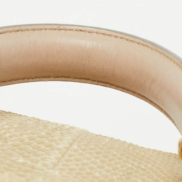 مملوكة مسبقًا Salvatore Ferragamo Cream/Beige Watersnake and Leather Studded Sofia Top Handle Bag