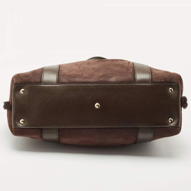 مملوكة مسبقًا Salvatore Ferragamo Dark Brown Shimmer Nubuck and Leather Gancio Flap Tote