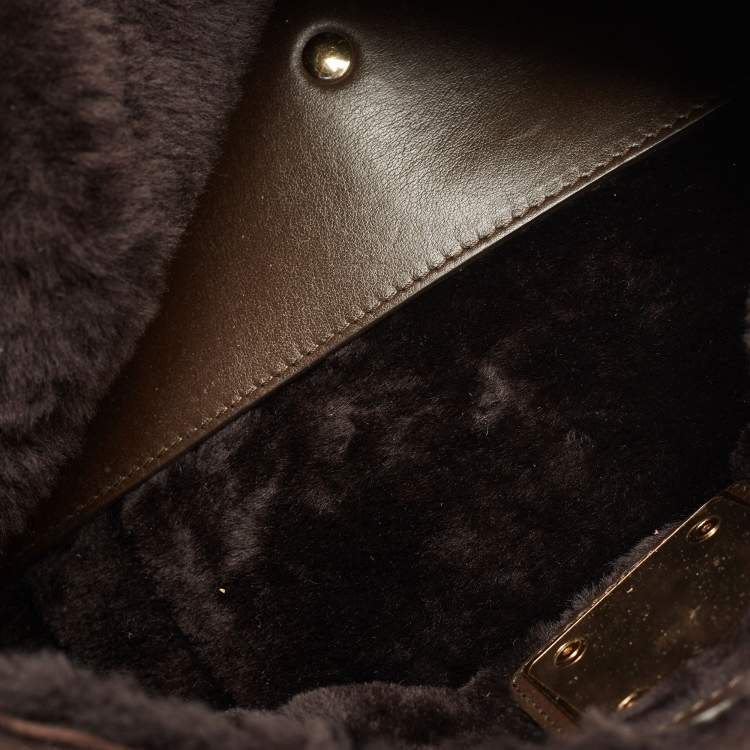 مملوكة مسبقًا Salvatore Ferragamo Dark Brown Shimmer Nubuck and Leather Gancio Flap Tote