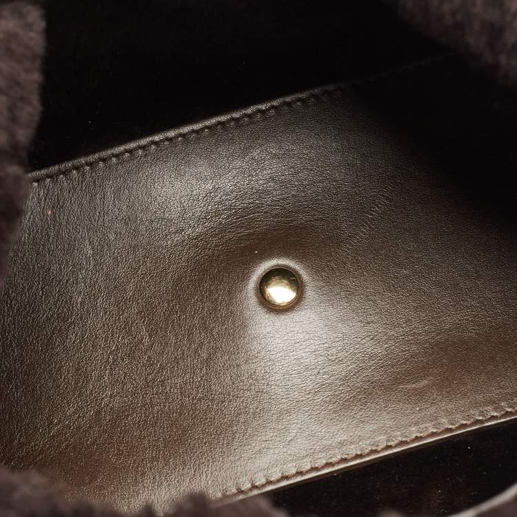 مملوكة مسبقًا Salvatore Ferragamo Dark Brown Shimmer Nubuck and Leather Gancio Flap Tote