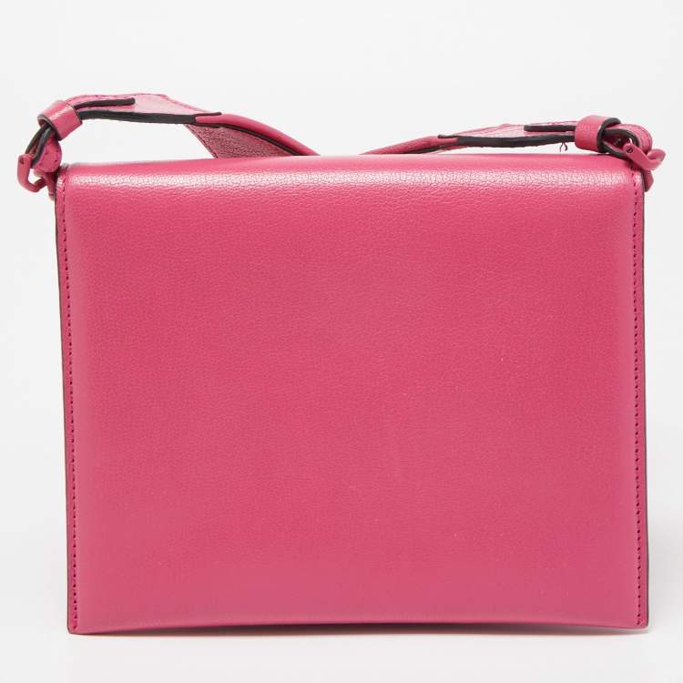 Pre Owned Salvatore Ferragamo Pink/Beige Leather Trifolio Crossbody Bag