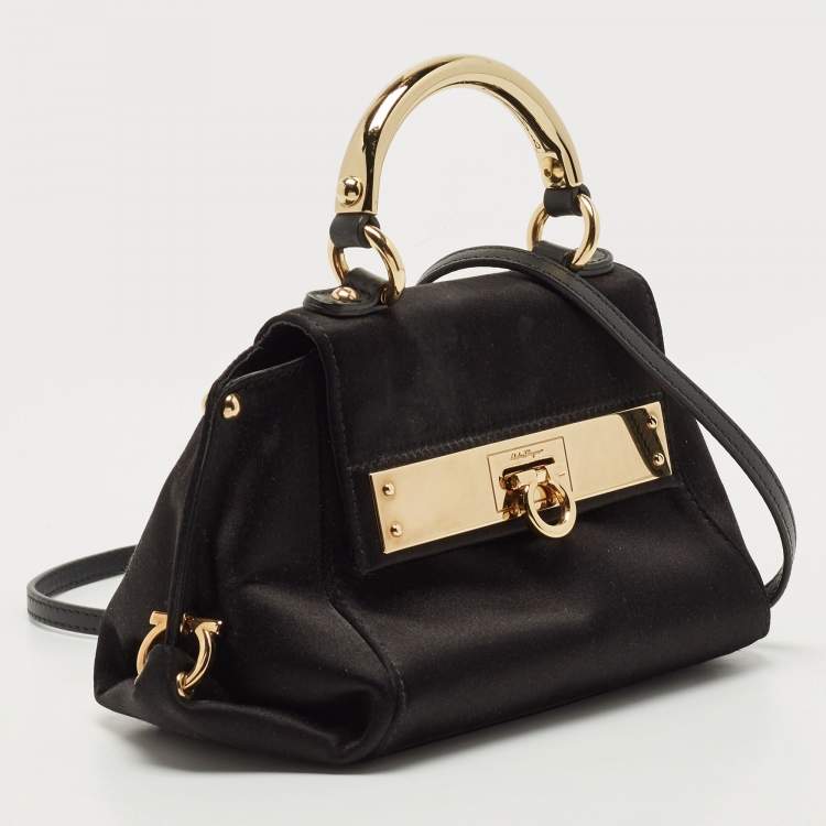 Pre Owned Salvatore Ferragamo Black Satin Mini Sofia Top Handle Bag