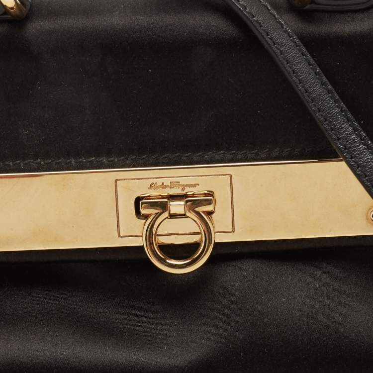 Pre Owned Salvatore Ferragamo Black Satin Mini Sofia Top Handle Bag