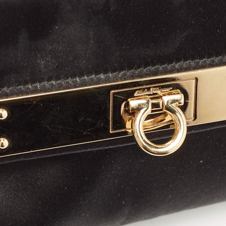 Pre Owned Salvatore Ferragamo Black Satin Mini Sofia Top Handle Bag