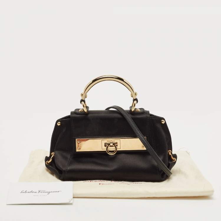 Pre Owned Salvatore Ferragamo Black Satin Mini Sofia Top Handle Bag