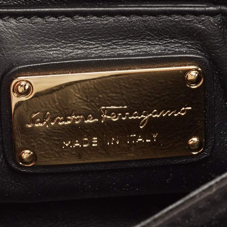 Pre Owned Salvatore Ferragamo Black Satin Mini Sofia Top Handle Bag