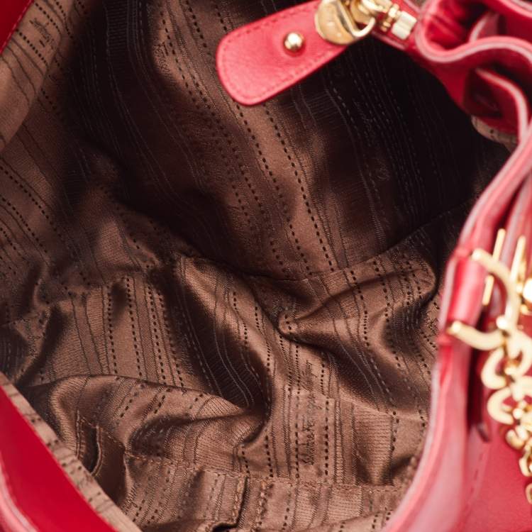 Pre Owned Salvatore Ferragamo Red Leather Gancini Chain Tote