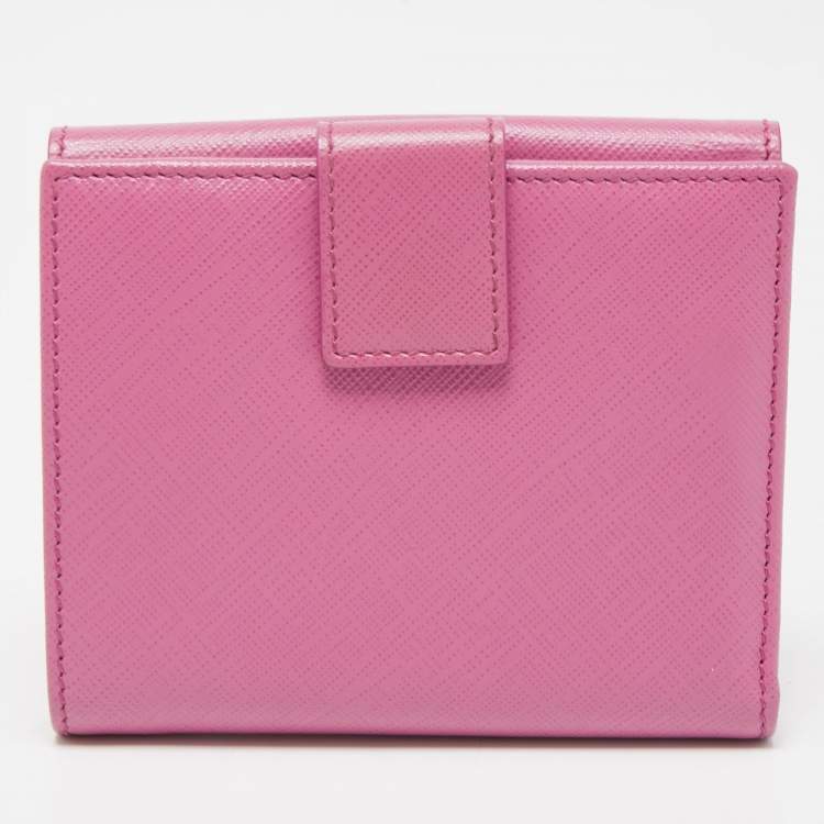 Pre Owned Salvatore Ferragamo Two Tone Pink Leather Vara Bow French Wallet