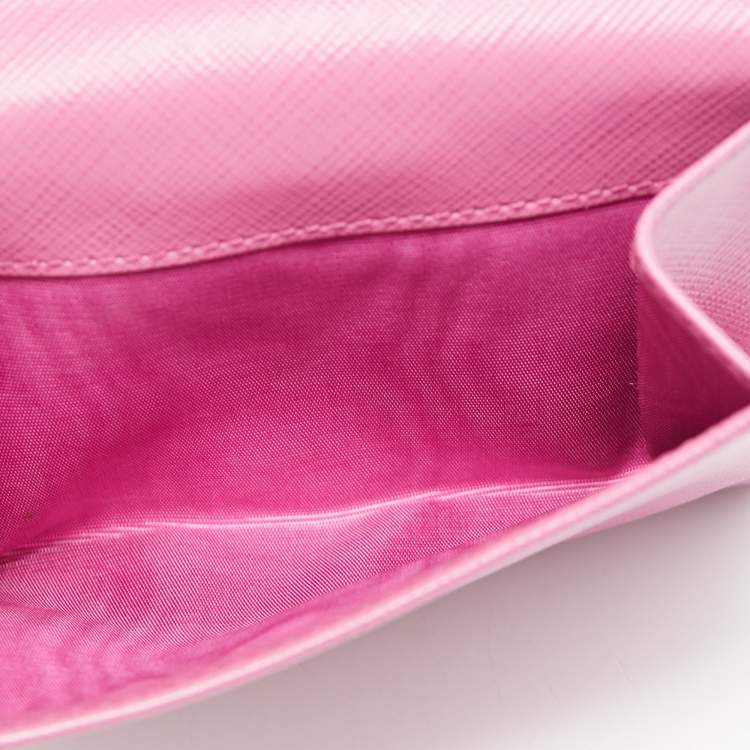 Pre Owned Salvatore Ferragamo Two Tone Pink Leather Vara Bow French Wallet