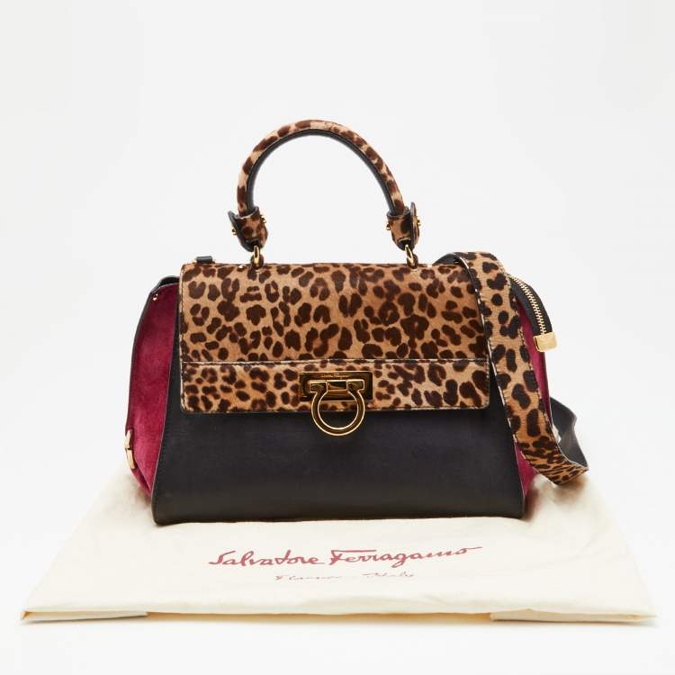 Pre Owned Salvatore Ferragamo Multicolor Leather, Calfhair and Suede Medium Sofia Top Handle Bag