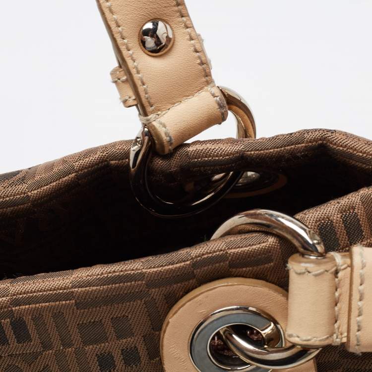 Pre Owned Salvatore Ferragamo Brown/Beige Jacquard Fabric and Leather Tote