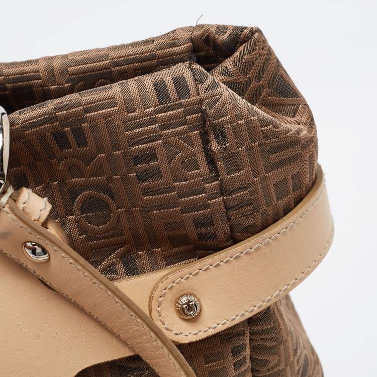 Pre Owned Salvatore Ferragamo Brown/Beige Jacquard Fabric and Leather Tote