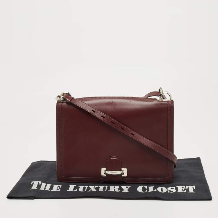 Pre Owned Salvatore Ferragamo Purple Leather Flap Crossbody Bag