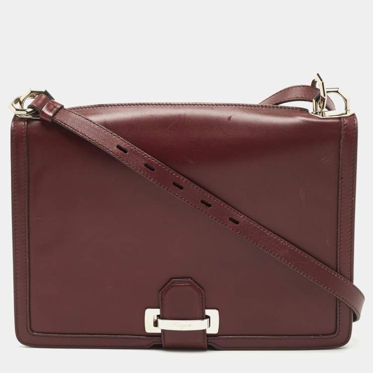 Pre Owned Salvatore Ferragamo Purple Leather Flap Crossbody Bag