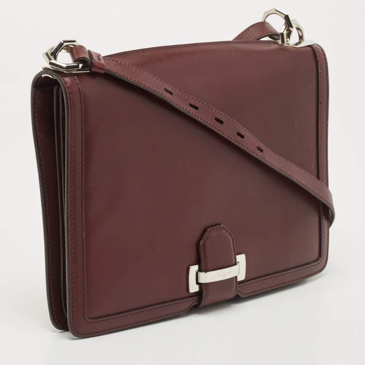 Pre Owned Salvatore Ferragamo Purple Leather Flap Crossbody Bag