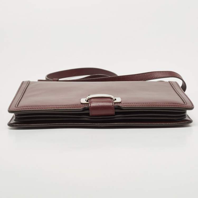 Pre Owned Salvatore Ferragamo Purple Leather Flap Crossbody Bag