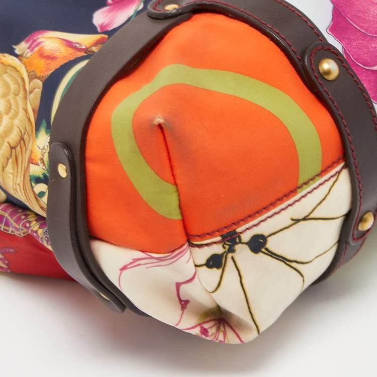 Pre Owned Salvatore Ferragamo Multicolor Fiera Print Nylon and Leather Tote