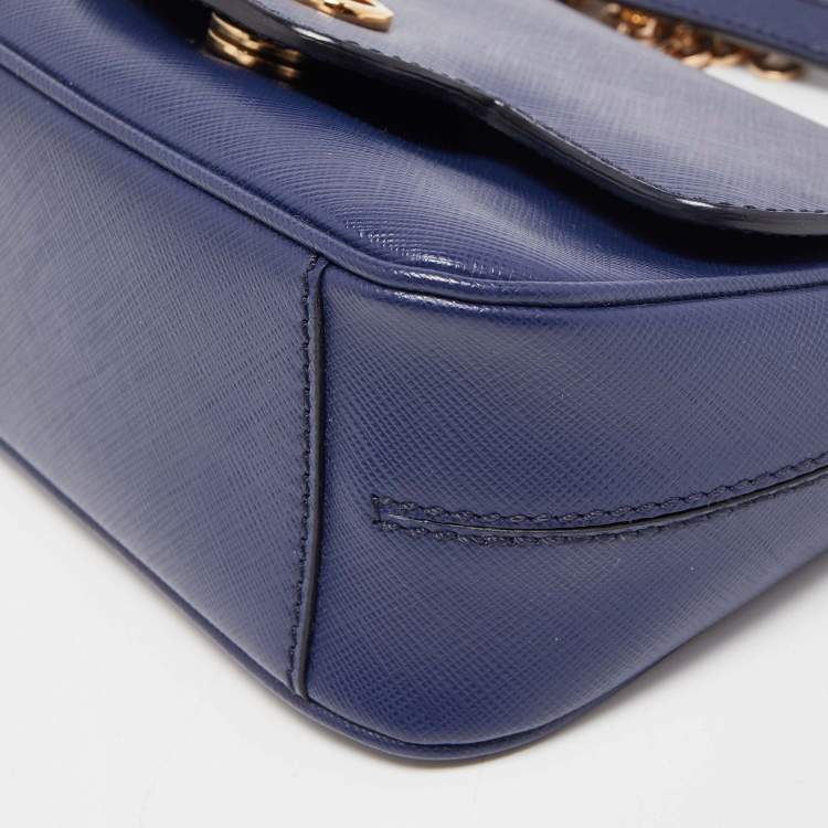 Pre Owned Salvatore Ferragamo Navy Blue Leather Gancini Flap Crossbody Bag 