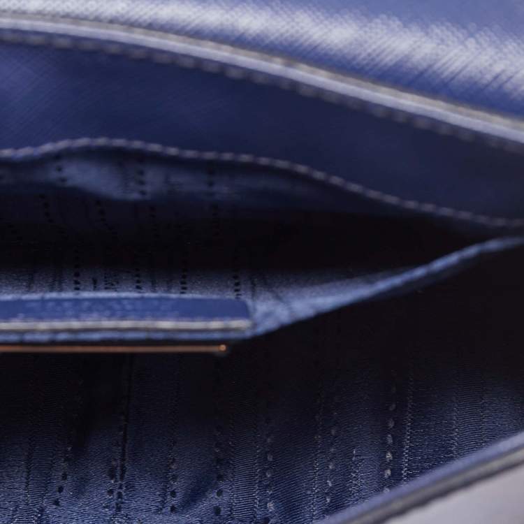 Pre Owned Salvatore Ferragamo Navy Blue Leather Gancini Flap Crossbody Bag 
