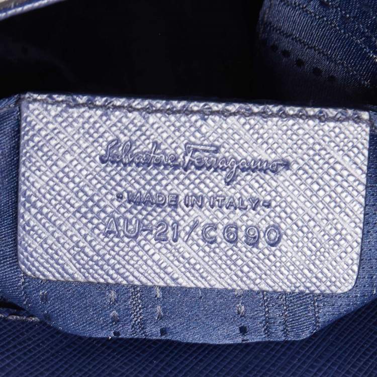 Pre Owned Salvatore Ferragamo Navy Blue Leather Gancini Flap Crossbody Bag 
