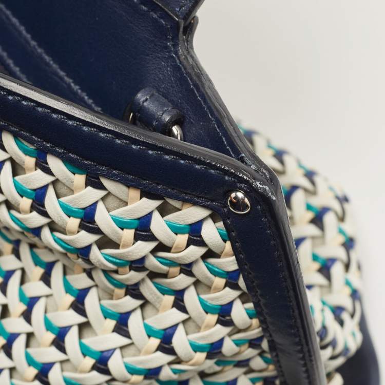 Pre Owned Salvatore Ferragamo Navy Blue Woven Leather Medium Sofia Top Handle Bag