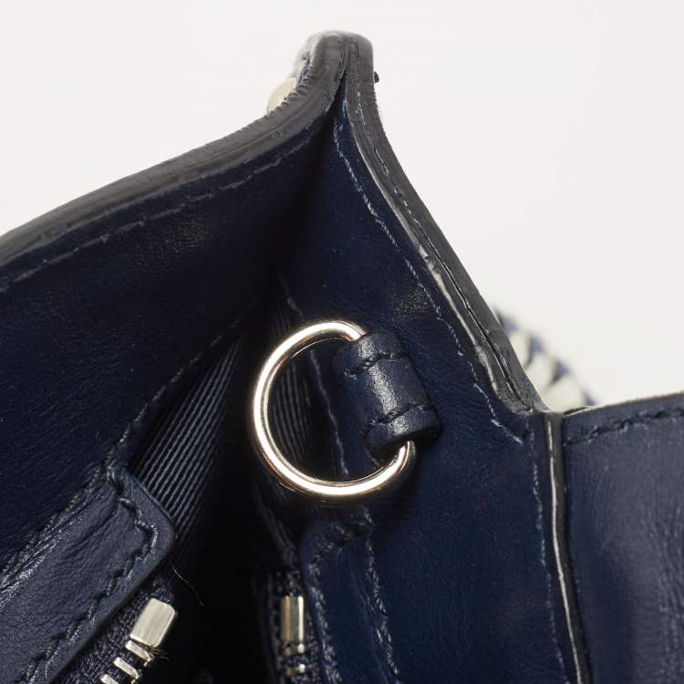 Pre Owned Salvatore Ferragamo Navy Blue Woven Leather Medium Sofia Top Handle Bag