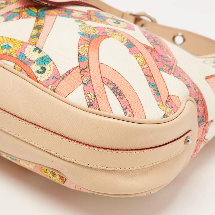 Pre Owned Salvatore Ferragamo Multicolor Printed Fabric and Leather Gancio Flap Hobo