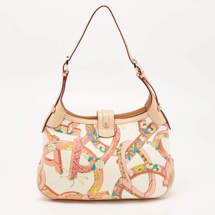Pre Owned Salvatore Ferragamo Multicolor Printed Fabric and Leather Gancio Flap Hobo