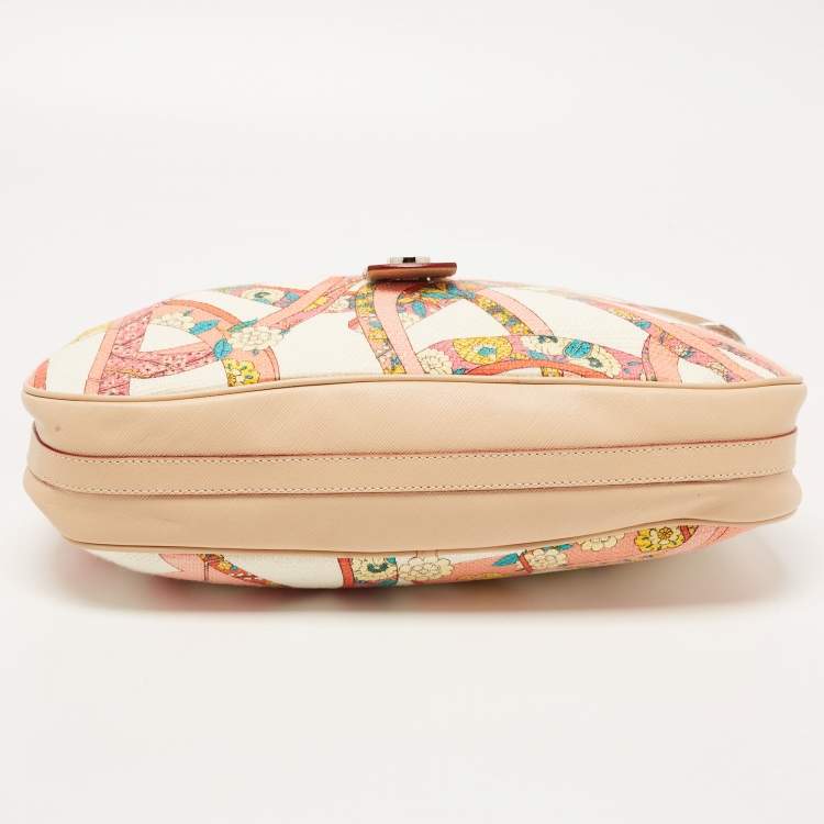 Pre Owned Salvatore Ferragamo Multicolor Printed Fabric and Leather Gancio Flap Hobo