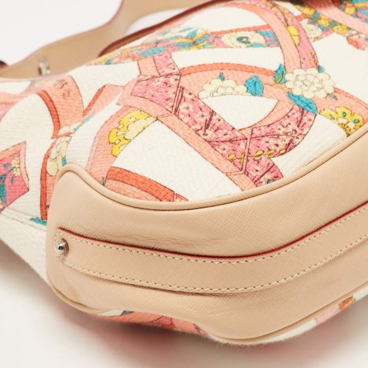 Pre Owned Salvatore Ferragamo Multicolor Printed Fabric and Leather Gancio Flap Hobo